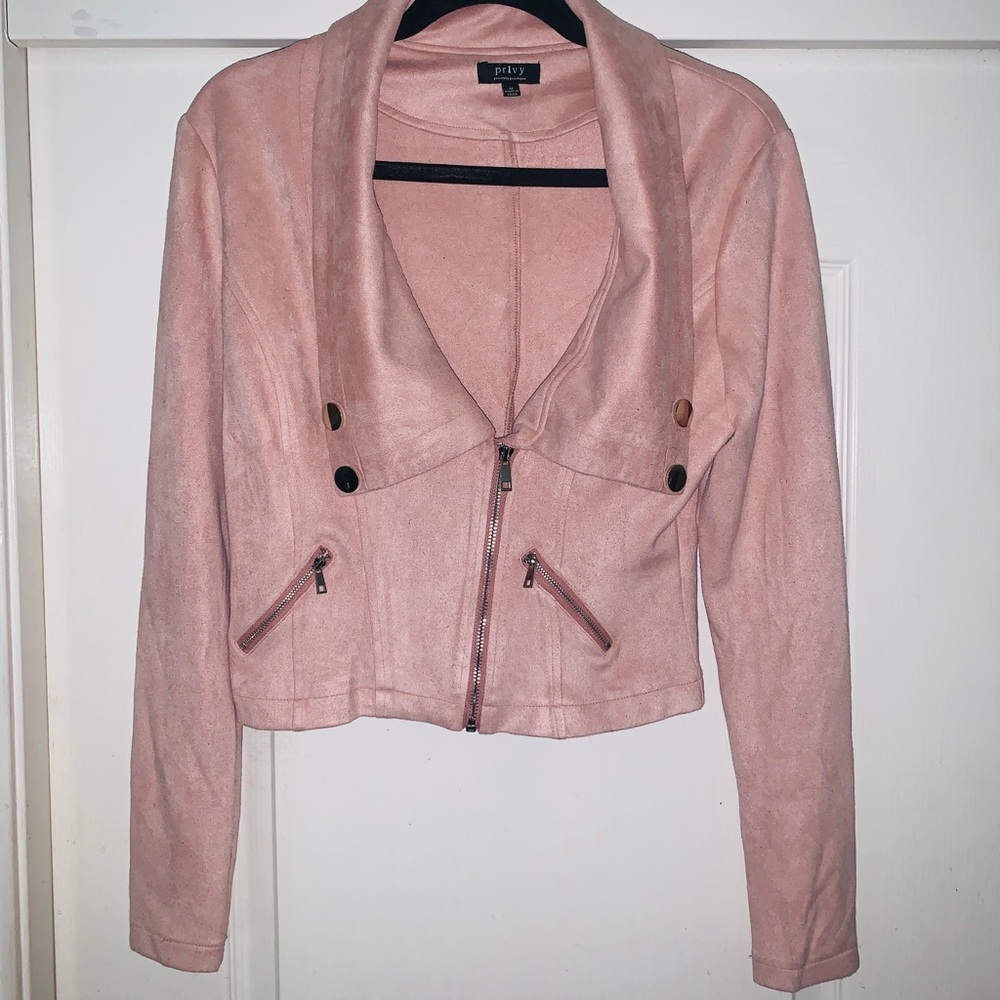 Privately Privileged - Short / Faux Suede /Dusty Pink Jacket/ Silver zippers